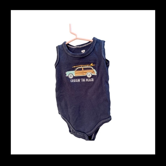 HB Onsies (x2) 3-6 Months Beach Theme White and Blue - Picture 1 of 4